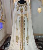 White and gold wedding party wear moroccan kaftan