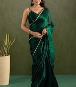 ready to wear green color chiffon fabric solid partywear saree