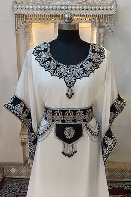 White and black stylish arabic takchita kaftan 3