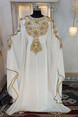 White designer islamic wedding long kaftan 1