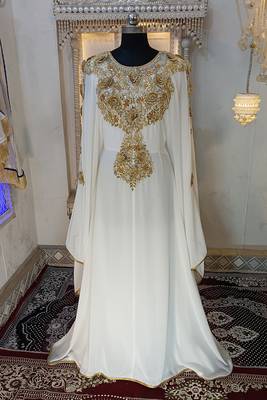 White designer islamic wedding long kaftan 2