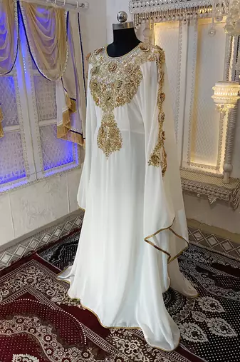 White designer islamic wedding long kaftan