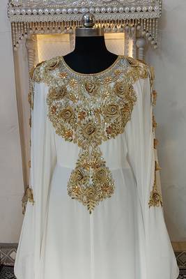 White designer islamic wedding long kaftan 4
