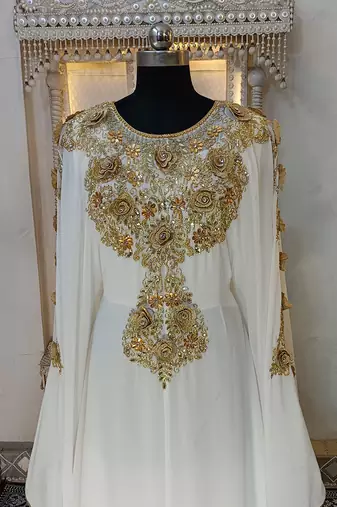 White designer islamic wedding long kaftan