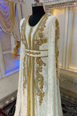 White and gold moroccan hand beaded designer kaftan 4