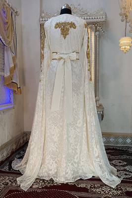 White and gold moroccan hand beaded designer kaftan 5