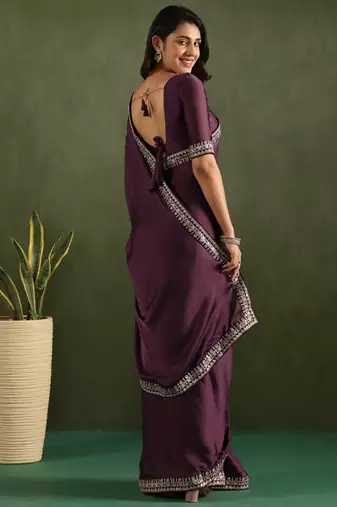 ready to wear purple chiffon solid partywear saree