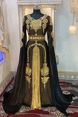 Black and gold wedding islamic moroccan kaftan 1