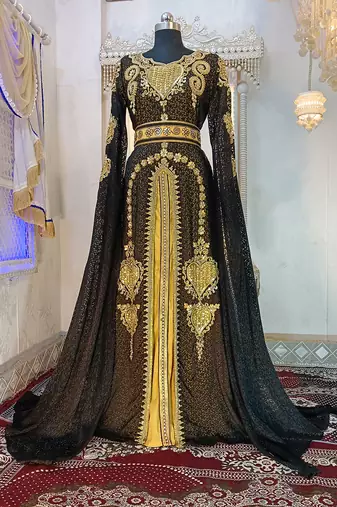 Black and gold wedding islamic moroccan kaftan