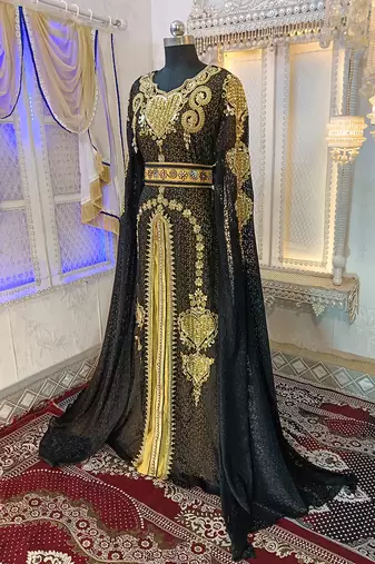 Black and gold wedding islamic moroccan kaftan