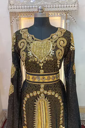 Black and gold wedding islamic moroccan kaftan