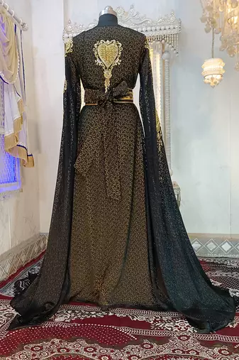 Black and gold wedding islamic moroccan kaftan