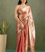 ready to wear rose gold color chiffon fabric solid partywear saree