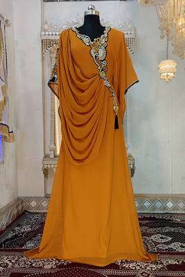 Mustard islamic party wear kaftan dress 1