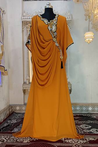 Mustard islamic party wear kaftan dress