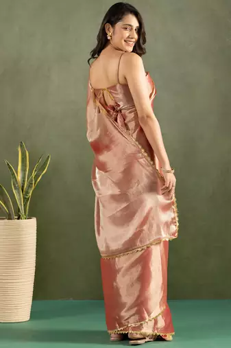 ready to wear rose gold color chiffon fabric solid partywear saree