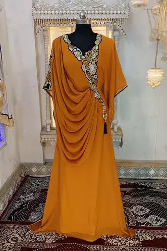 Mustard islamic party wear kaftan dress