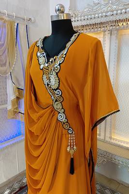 Mustard islamic party wear kaftan dress 4