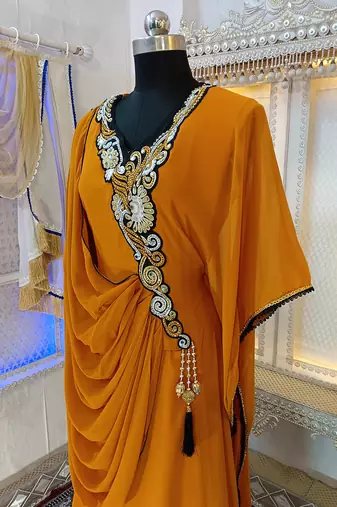 Mustard islamic party wear kaftan dress