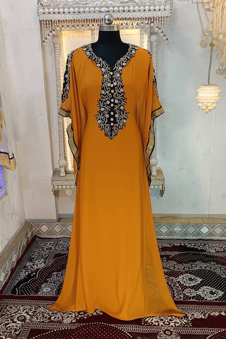 Mustard designer islamic arabic caftan