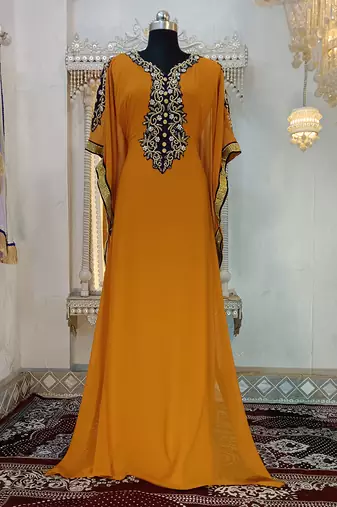 Mustard designer islamic arabic caftan