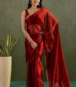 ready to wear red color chiffon fabric solid partywear saree