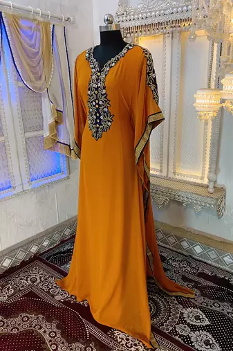 Mustard designer islamic arabic caftan
