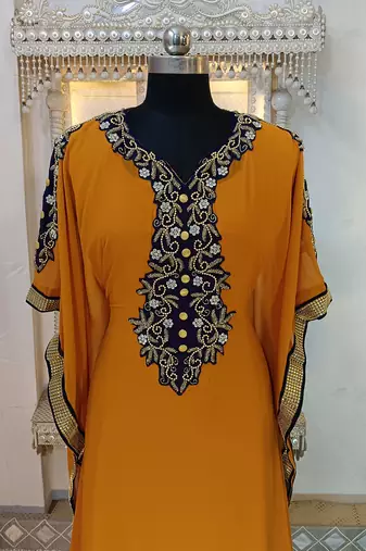 Mustard designer islamic arabic caftan
