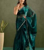 ready to wear blue color chiffon fabric solid partywear saree