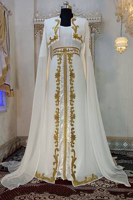 White and gold arabic takchita wedding kaftan 1