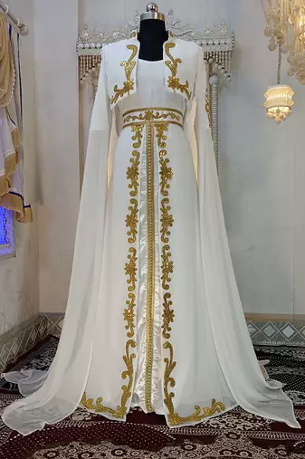 White and gold arabic takchita wedding kaftan