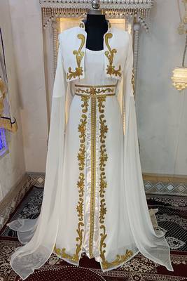 White and gold arabic takchita wedding kaftan 2