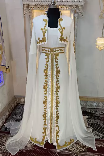 White and gold arabic takchita wedding kaftan