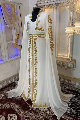 White and gold arabic takchita wedding kaftan