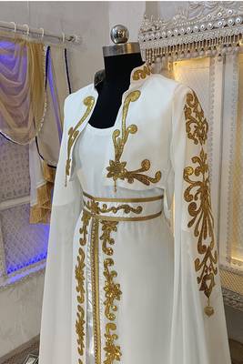White and gold arabic takchita wedding kaftan 4
