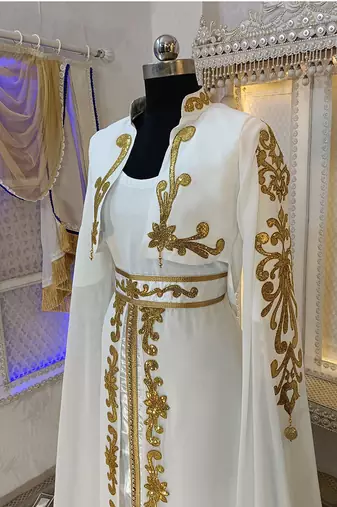 White and gold arabic takchita wedding kaftan