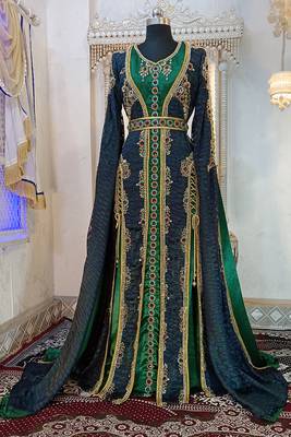 Darkgrey and bottlegreen wedding moroccan kaftan 1
