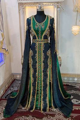 Darkgrey and bottlegreen wedding moroccan kaftan 2
