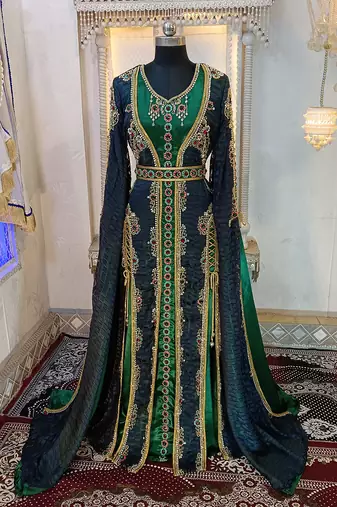 Darkgrey and bottlegreen wedding moroccan kaftan