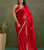 ready to wear red color chiffon fabric solid partywear saree