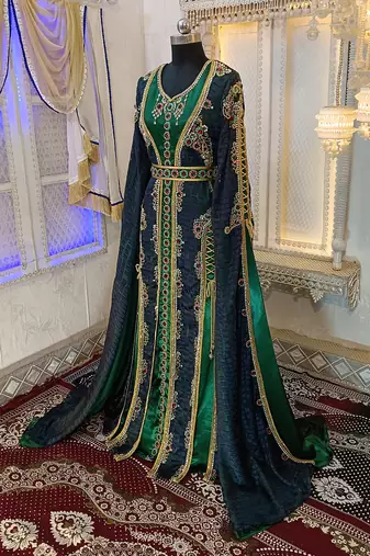 Darkgrey and bottlegreen wedding moroccan kaftan