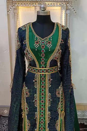 Darkgrey and bottlegreen wedding moroccan kaftan