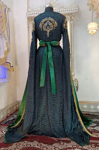 Darkgrey and bottlegreen wedding moroccan kaftan