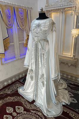 White arabic moroccan islamic wedding kaftan 3