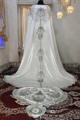 White arabic moroccan islamic wedding kaftan 4