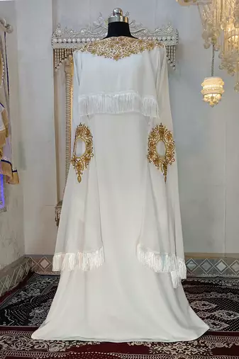 White islamic designer embroidery kaftan