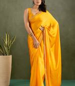 ready to wear yellow color chiffon fabric solid partywear saree