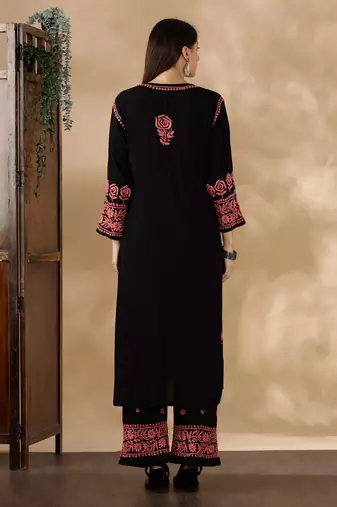 Chikankari embroidered straight kurta with palazzos