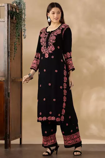 Chikankari embroidered straight kurta with palazzos