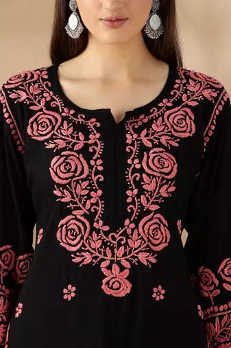 Chikankari embroidered straight kurta with palazzos